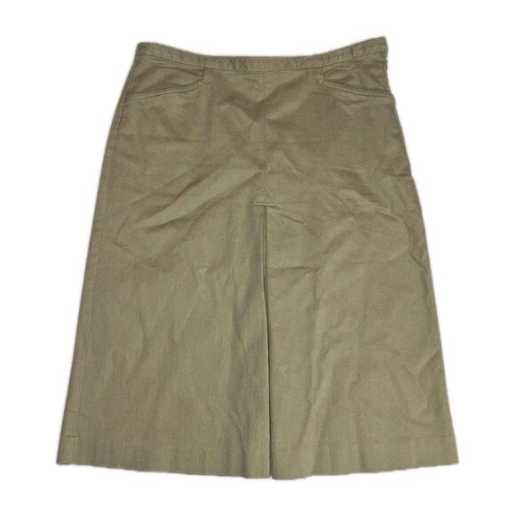 Talbots Dresses & Skirts - Talbots Chino Front Pleat Knee Length Khaki Tan Skirt Stretch Pockets Size 4